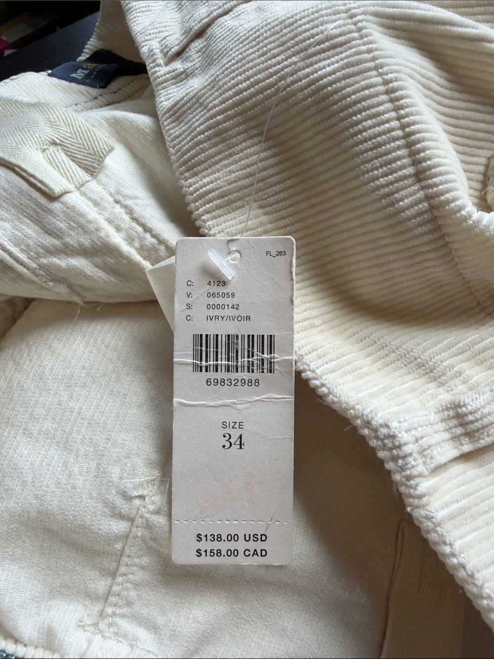 Maeve Anthropologie The Colette Pants Ivory High Rise Cropped Corduroy Sz 34 NEW - Picture 11 of 13